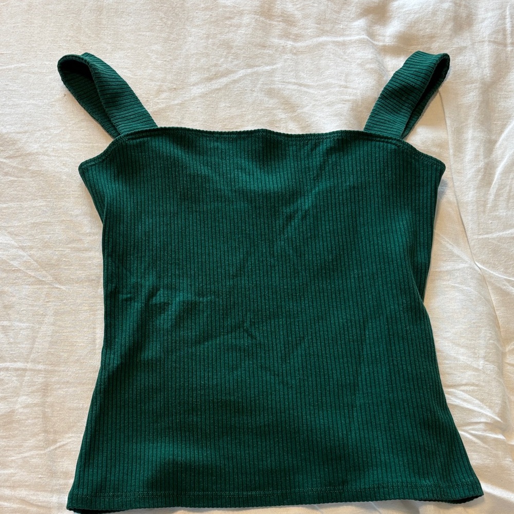 Reformation Forest Green Ribbed Camisole